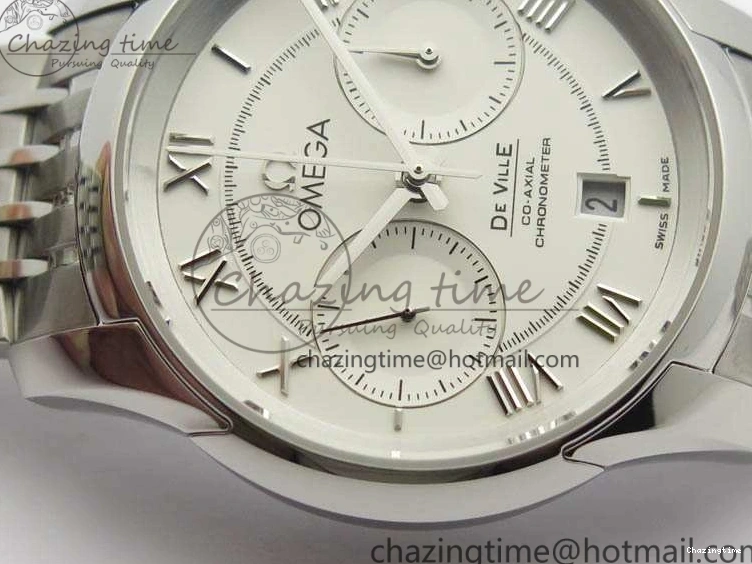 0403 HighQuality De Ville Chronograph SS OMF 1:1 Best Edition White Dial On SS Bracelet A 8151